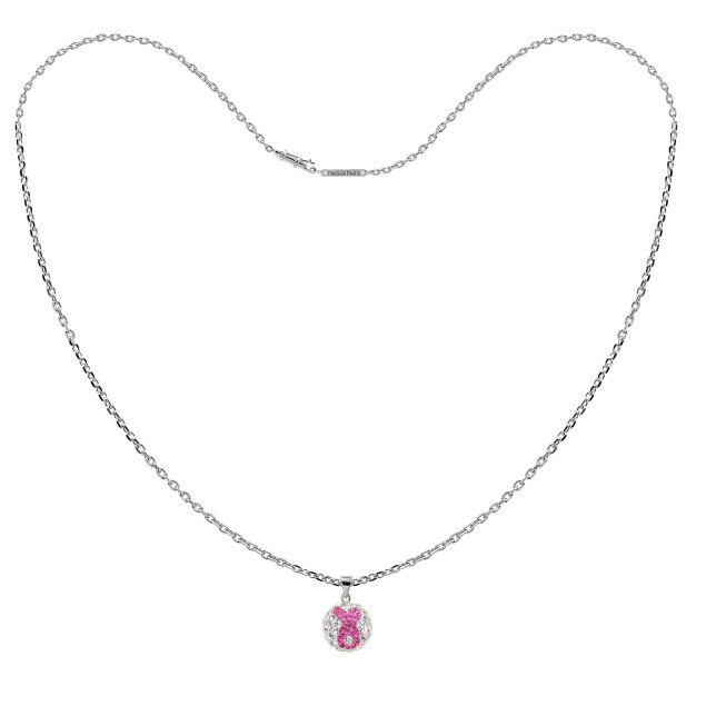 020960 £19 pink bow in white crystal sphere necklace