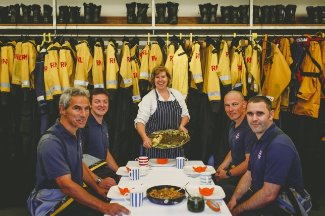 Allegra McEvedy serves Fish Supper to RNLI Lifeboat Crew